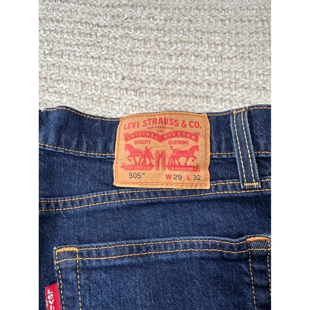 Levi 505 Mens Jeans Regular Fit Straight Leg Dark Wash Blue Denim Pants 30x31‎